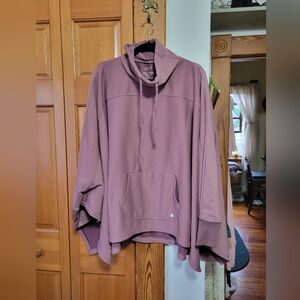 Mauve Dusty Rose Pink Cowl Turtle Neck Poncho Sweater with Thumbholes L